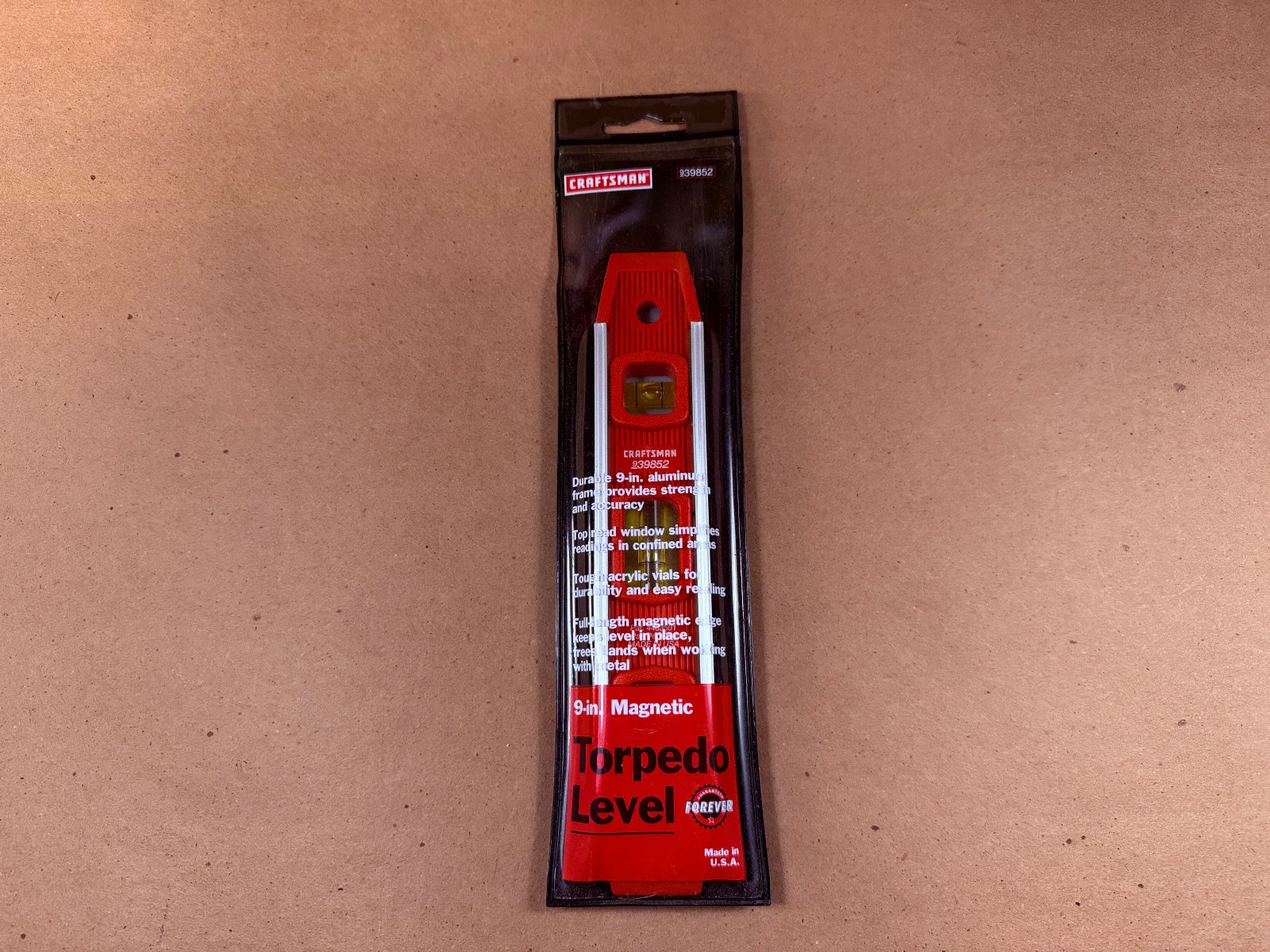 NEW Sears Craftsman USA Nos Torpedo Level 9” 39852 Red Magnetic w/ Pouch