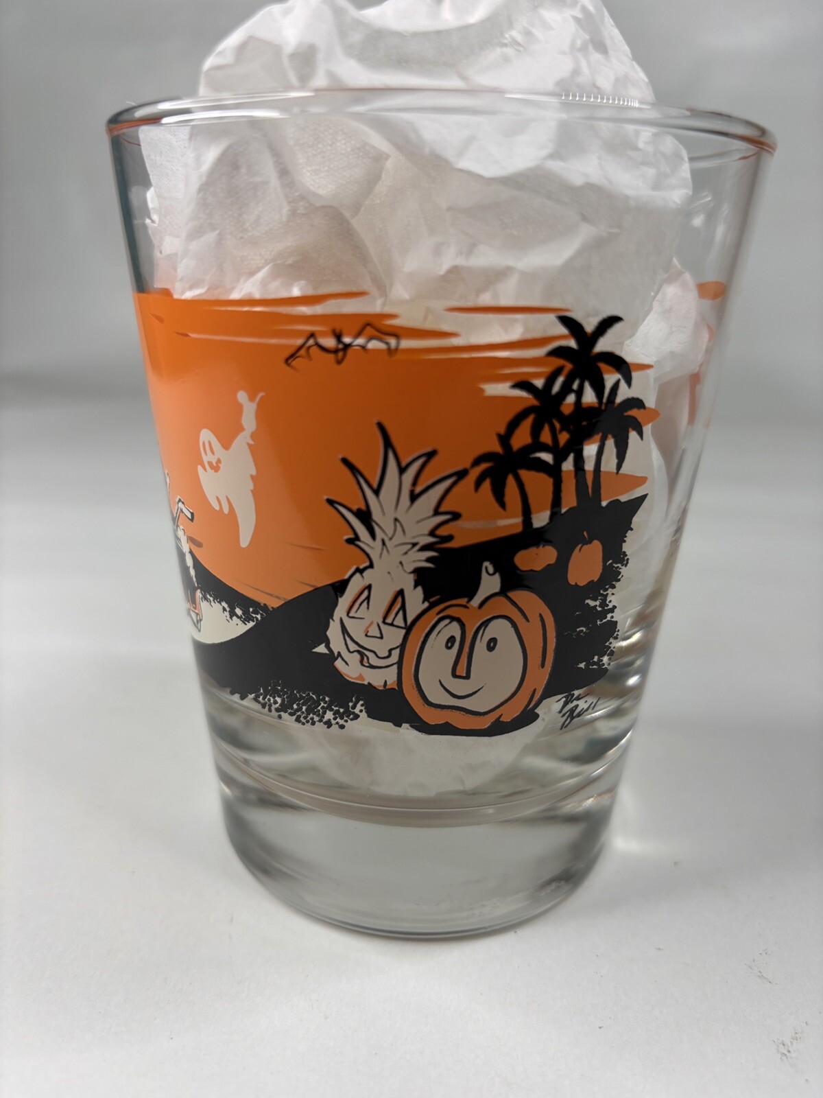 Halloween Mai Tai Glass Art by Dr Bill Tiki Bob Ghost Fez Monkey Pumpkin Ohio