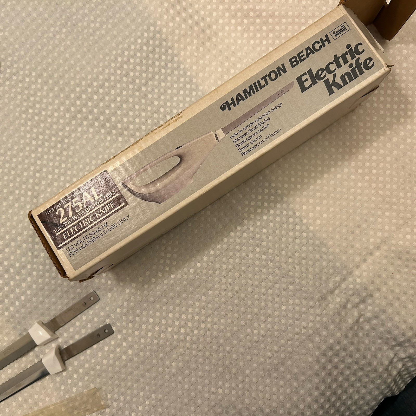 Hamilton Beach 275ALB Almond w/ Brown Trim Electric Knife Made In U.S.A. Tested