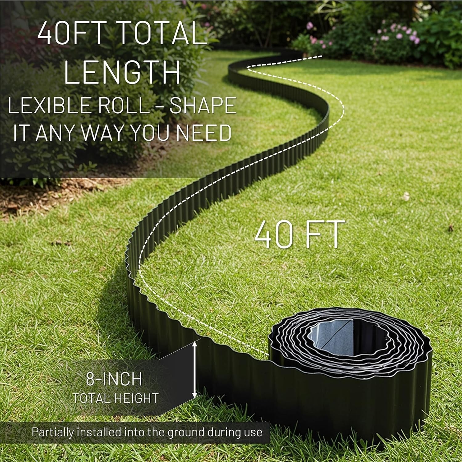 Durable 40FT x 8IN Galvanized Steel Edging for Beautiful Flower Beds & Paths