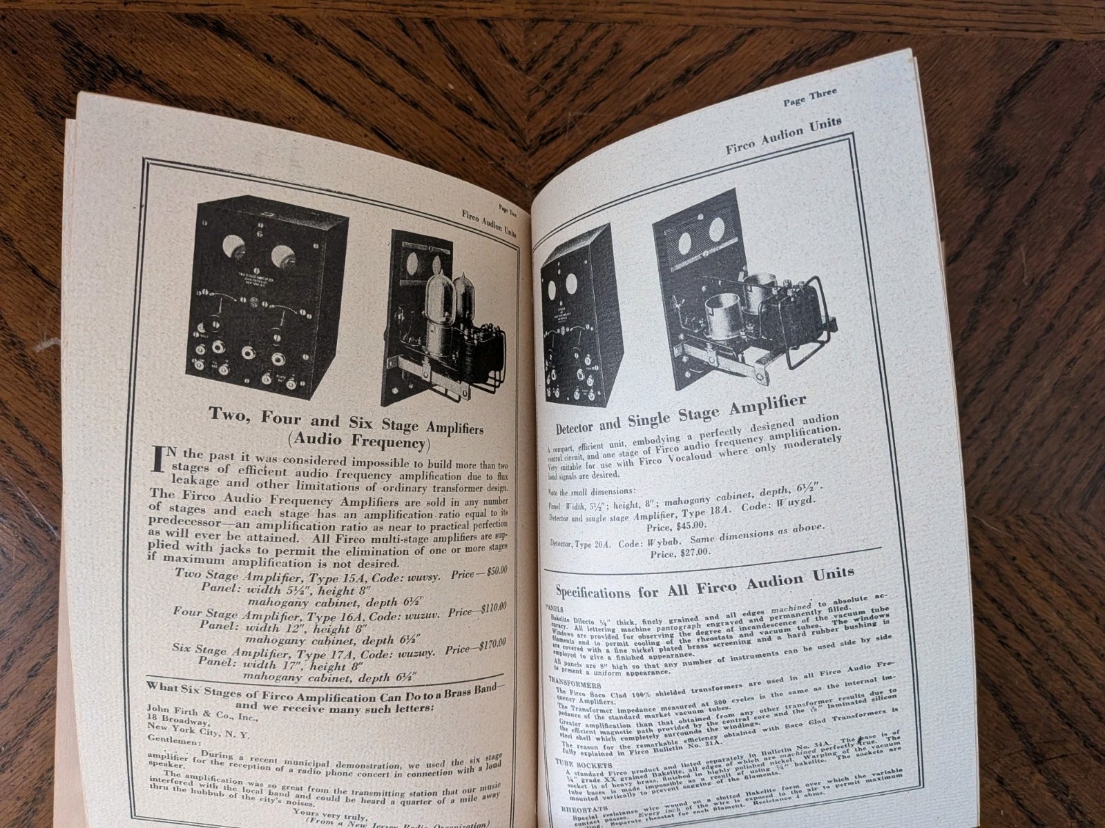 1921-22 John Firth Firco Radio Equipment Bulletin Catalog