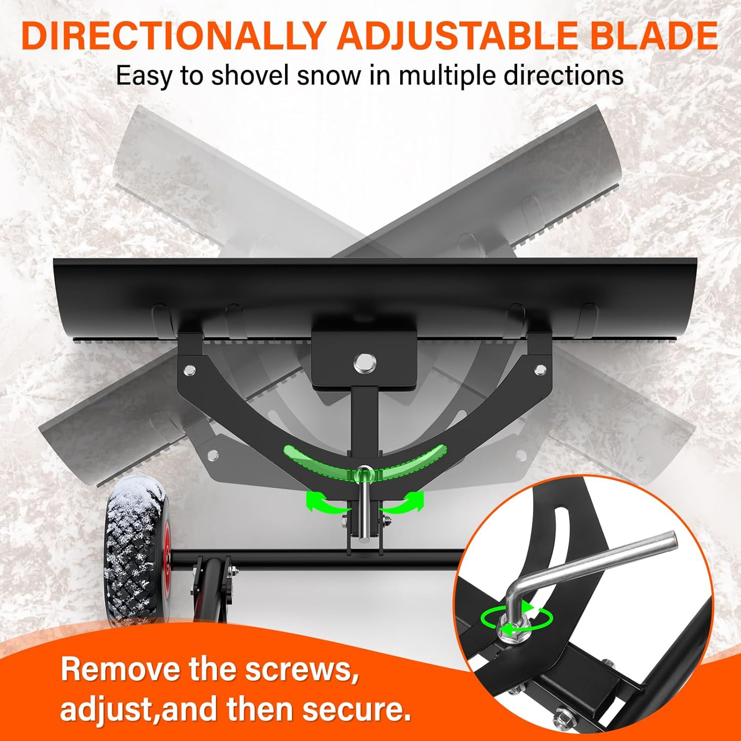 Snow Shovel with Wheels,Heavy Duty Steel Snow Shovel Pusher for Driveways,Sidewa