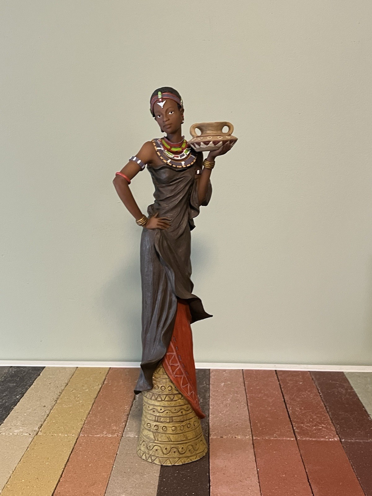 African Maasi Tribe Woman 16” Rare Resin Figure Sculpture Native Decor Statue