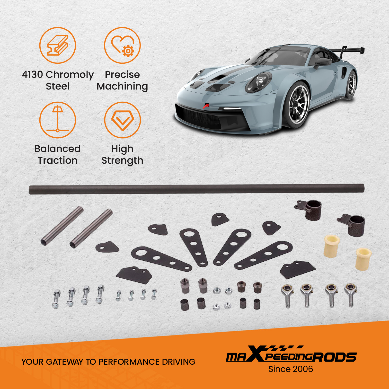 Anti-Roll Bar Kit, 36" Chromoly Shaft, 10.2 Inch Arms