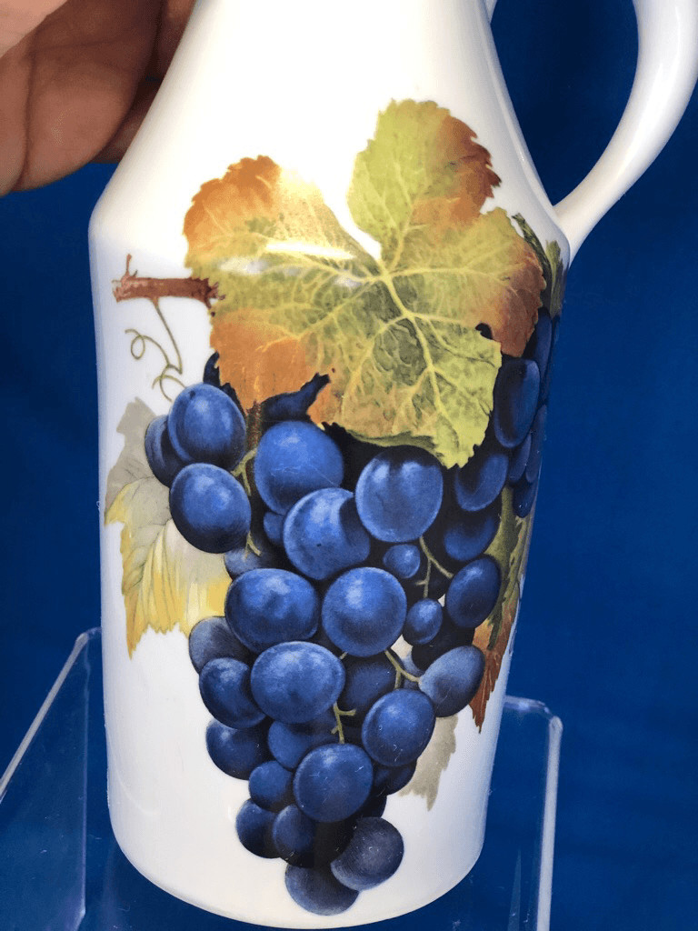 Vintage Naaman Israel Porcelain Grapes Decanter Pitcher & 5 Cups 6pc