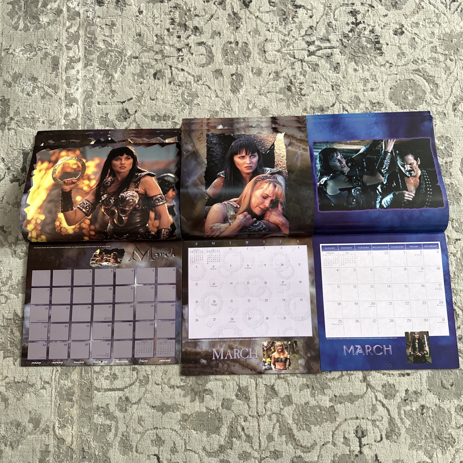 LOT X 3 - Xena Warrior Princess - Calendars 1999, 2000 and 2001 - Never used!