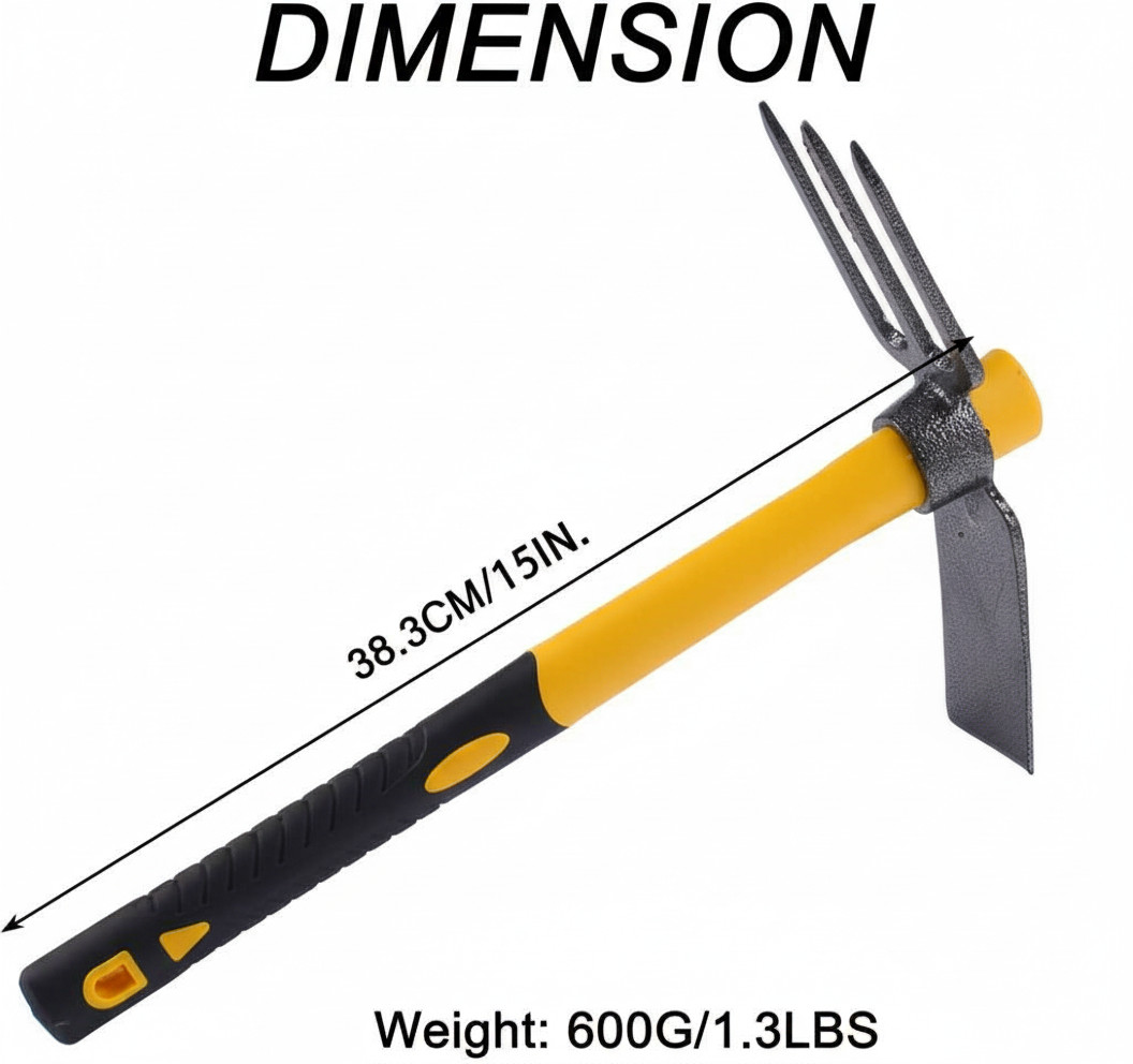 3 Sprongs Hoe Garden Rake with 15" Non-Slip Handle Tools for Digging