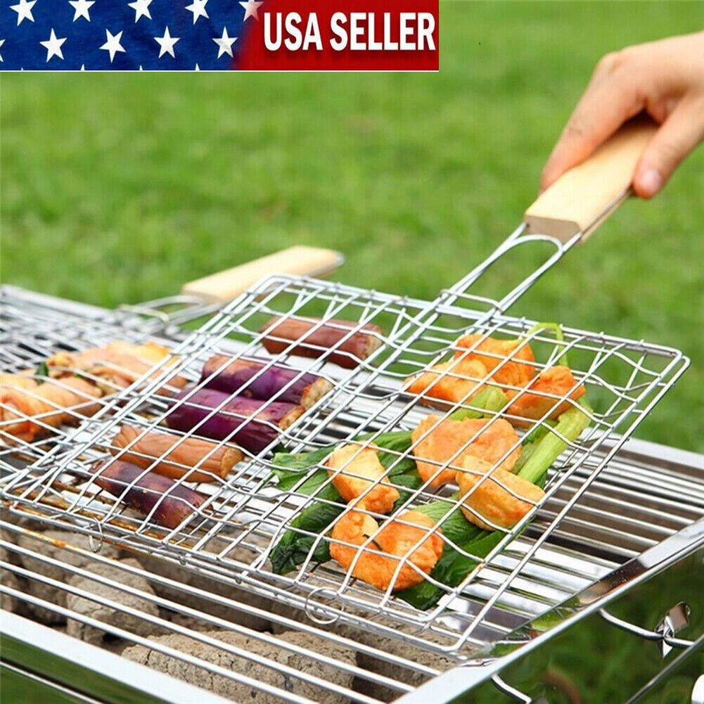 Fish Grill Basket Fish Basket for Grilling Easy Flip Stainless Steel BBQ USA