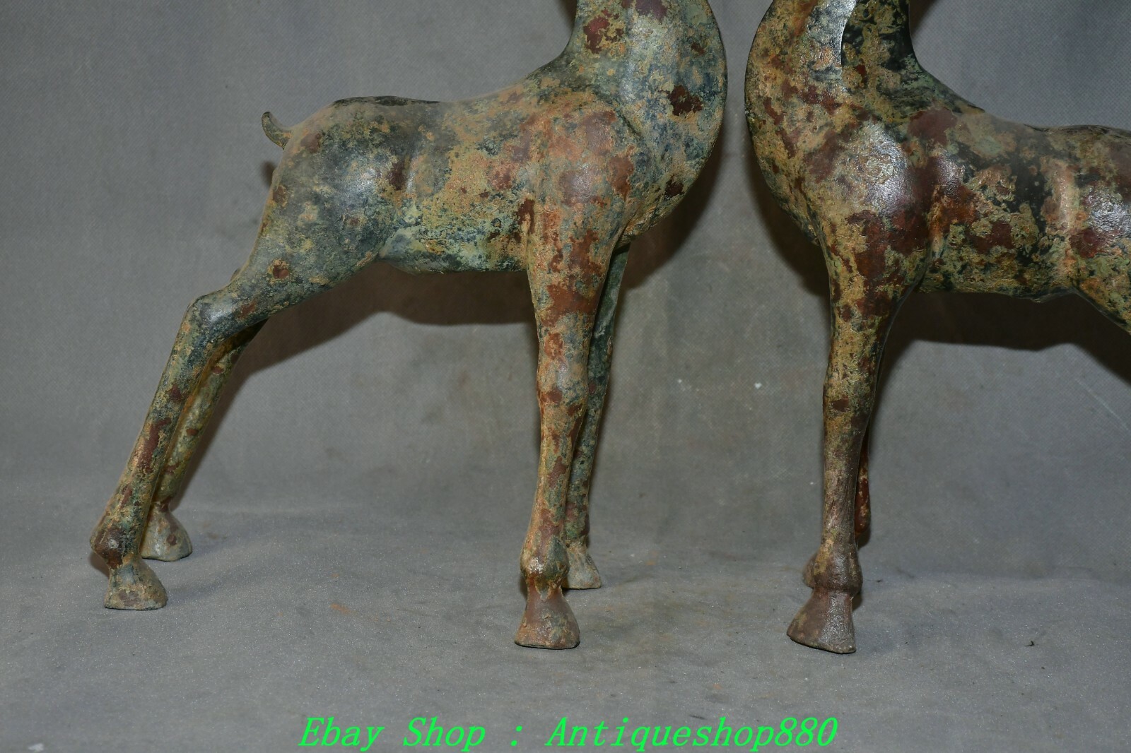 20.8'' Old China Dynasty Bronze Ware Deer Candle Holder Candlestick Statue Pair