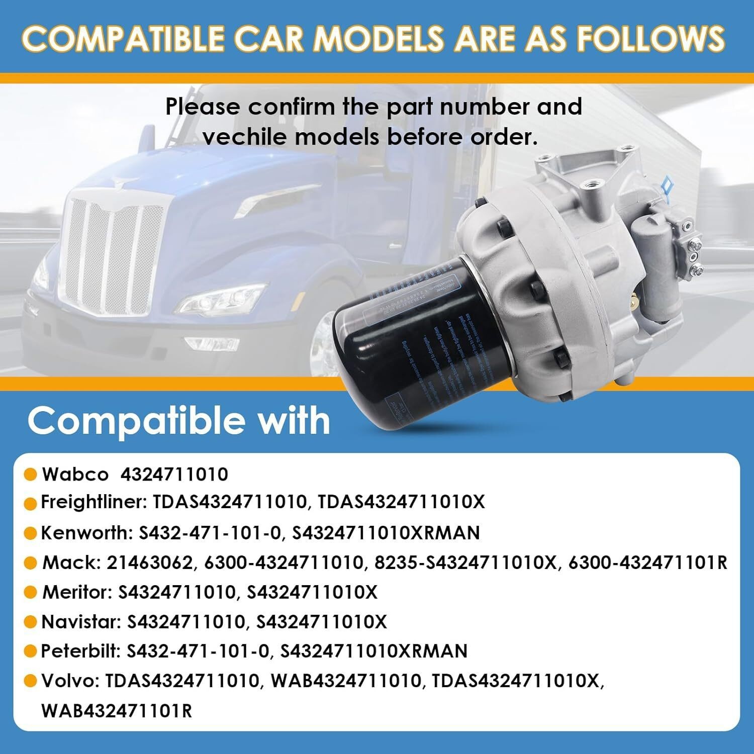 Air Dryer System Saver 1200 Plus 4324711010 For WABCO Freightliner 4324710010