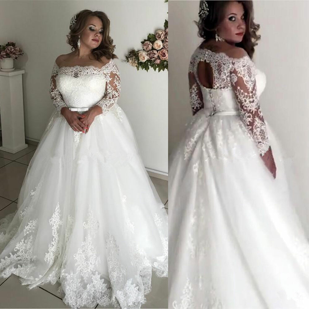 Plus Size Wedding Dresses Bridal Ball Gowns Off the Shoulder Lace Applique White