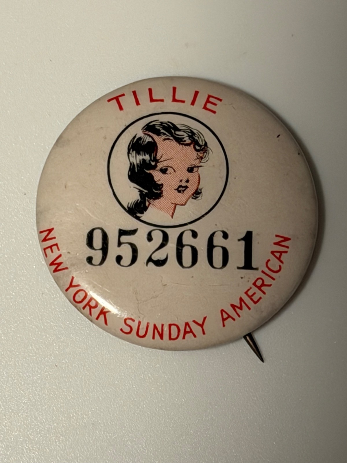 1930’s New York Sunday American Tillie newspaper comic character pin