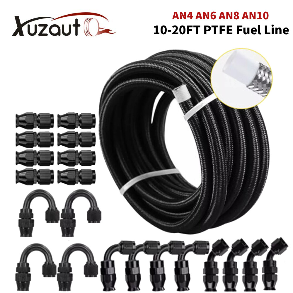 4AN-6AN-8AN-10AN Nylon Braided PTFE Fuel Line 10FT 20FT with 20 Fitting Hose Kit