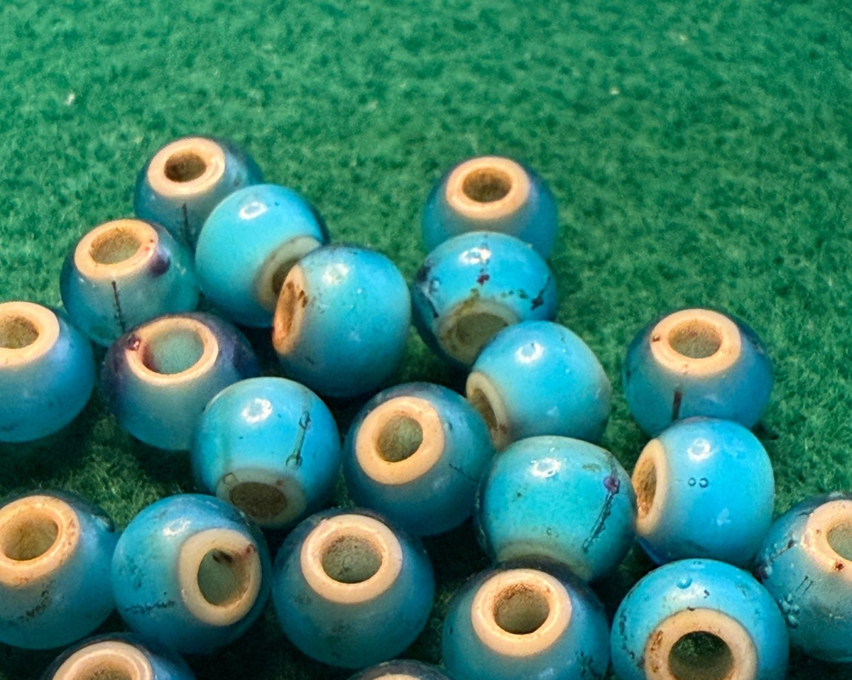 200+ Years Old Indian Sky Blue White Heart Trade Beads Venetian Pre1800 Large