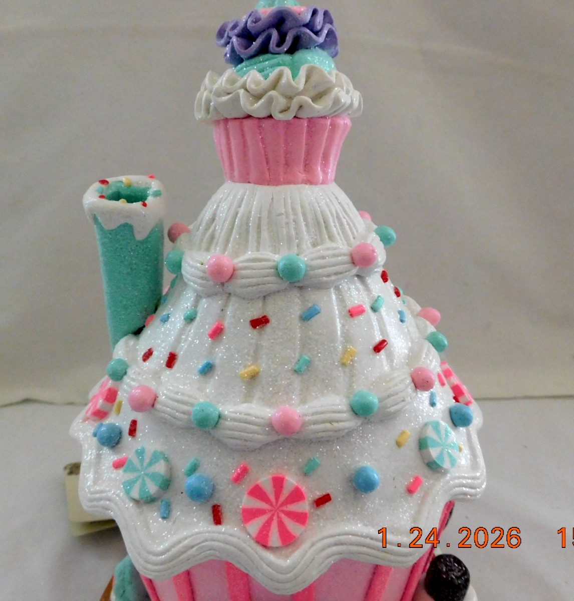 New 2025 Trimsetter Gingerbread Light Up LED "Round Pink House" 9.5"T x 7.5"