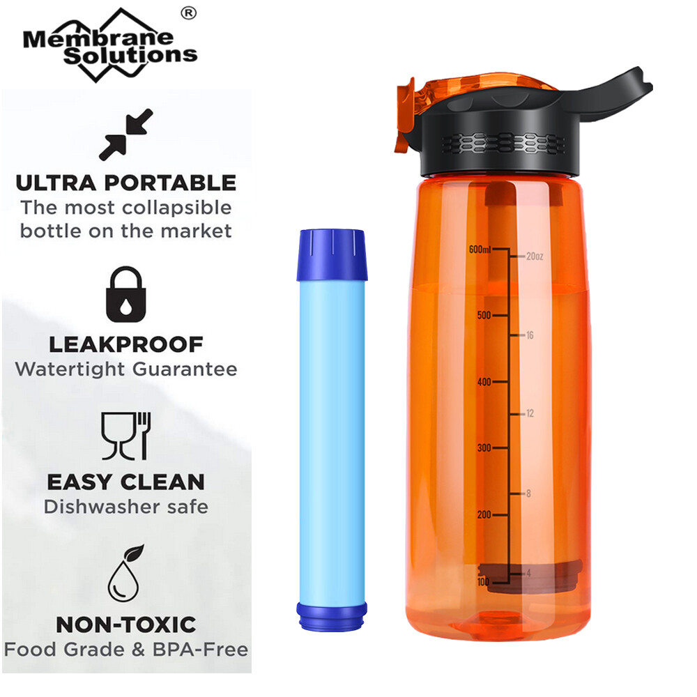 Outdoor Water Filter Straw Bottle, Personal Water Filtration, Emergency Survival