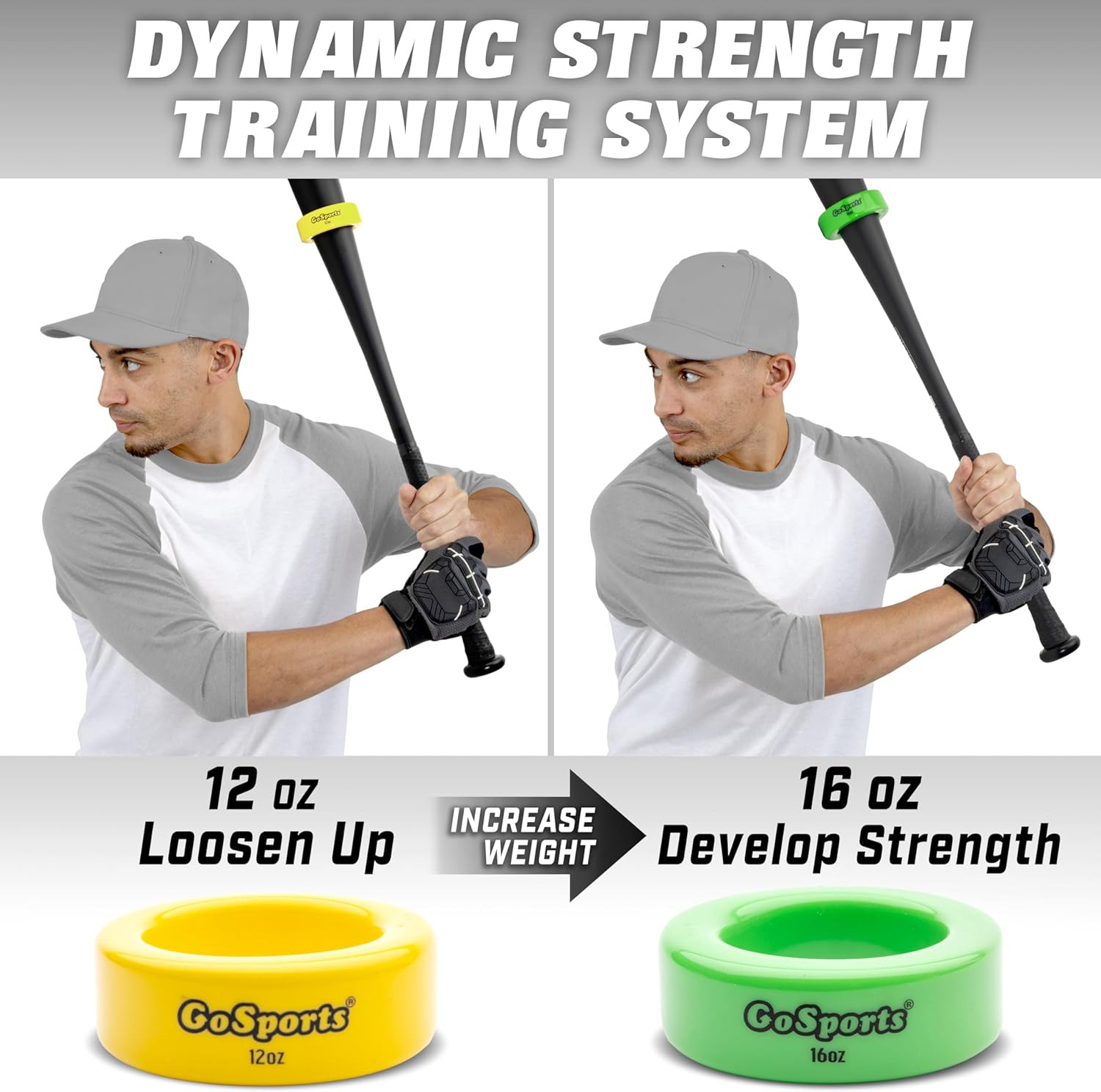 Baseball and Softball Bat Weights - 2 Pack Baseball Donuts - 16 Oz & 12 Oz