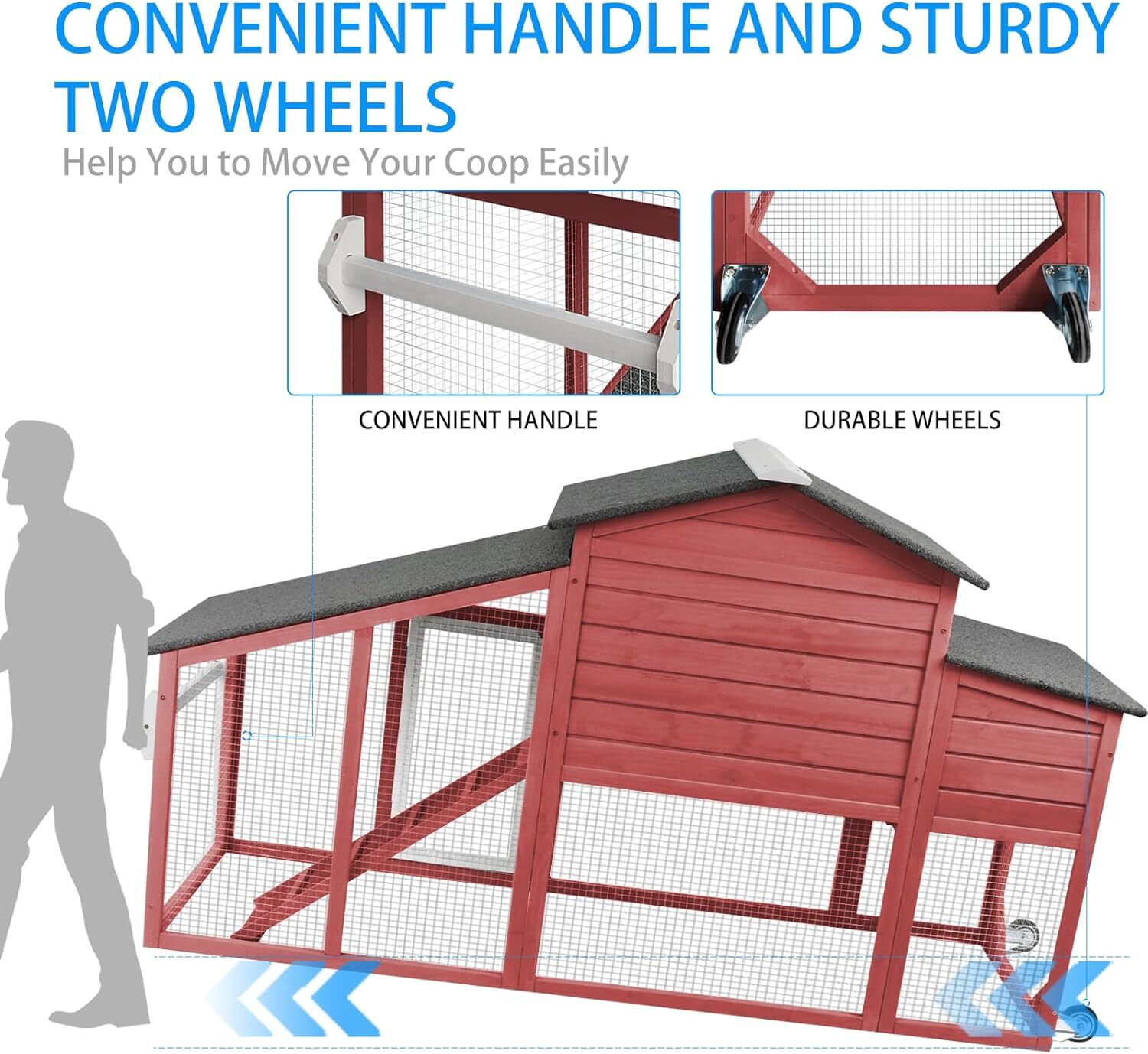 PetsCosset Chicken Coop Wooden Backyard Hen House with Run Nesting Box & Trays