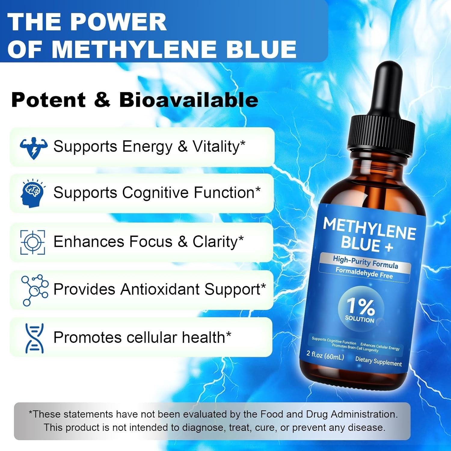 Methylane Blue 1% 60mL USP Pharmaceutical Grade 99.99% - Ultra Pure Made in USA