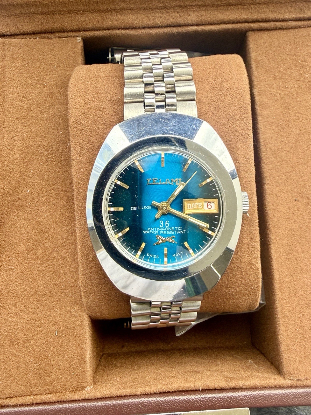 Vintage ELAMI De Luxe 36 automatic Swiss Mens Watch Rare