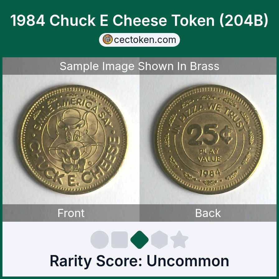 1984 Chuck E Cheese Token (204B) Brass 25mm Uncommon