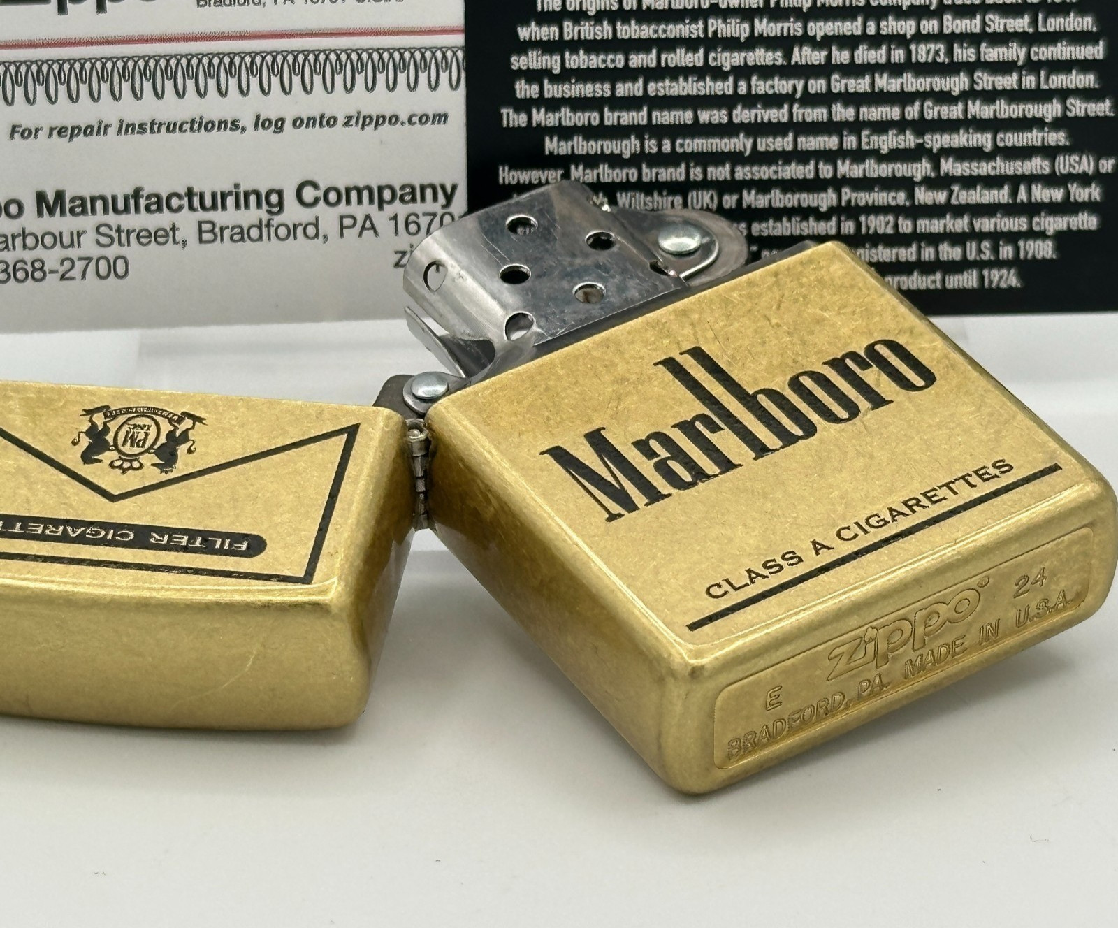 Marlboro Custom Zippo Lighter | Brass Zippo + Engraved Card | Made In USA