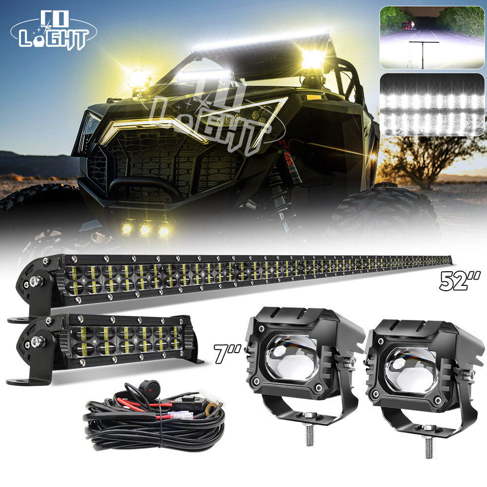 For Can-am Defender HD8/HD9/HD10 Roof 52"+8" LED Light Bar Wire+3" Cube Pods Kit