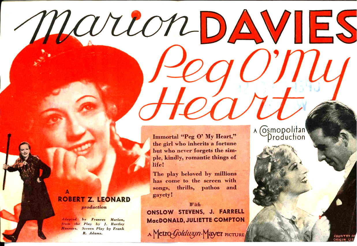 PEG O' MY HEART - Rare 1933 Film Movie Herald w/ Marion Davies