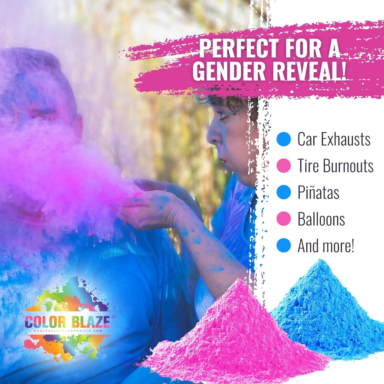 Color Blaze - 15lbs Pink & 15lbs Blue Color Powder Gender Reveal Baby Girl Holi