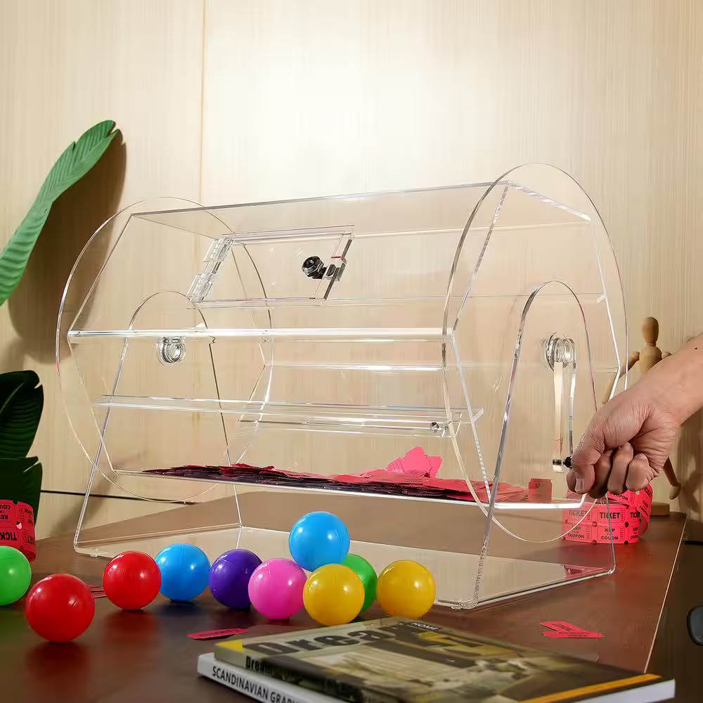 Acrylic Raffle Drum, Professional Raffle Ticket Spinning Cage with 2-Keys, Holds