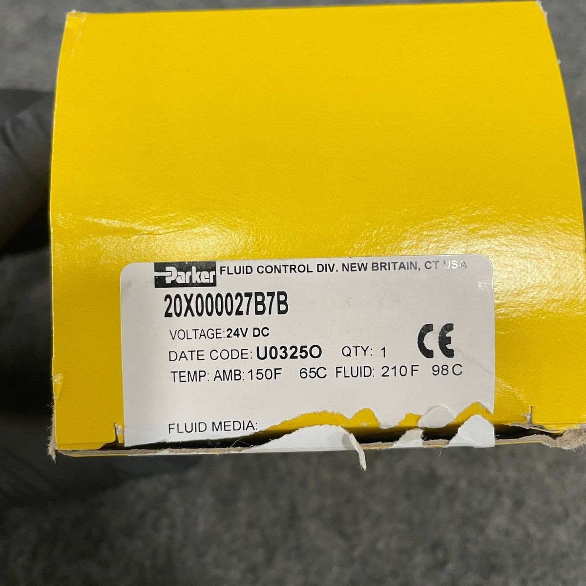 PARKER 20X000027B7B Fluid Control Valve, 5/32" Orifice, 0-50 PSI, 24 VDC