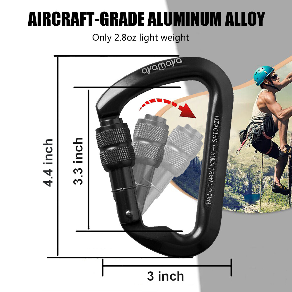 30KN Aluminum Rock Climbing Screwgate Locking Carabiner Large D Shape Clip Hook