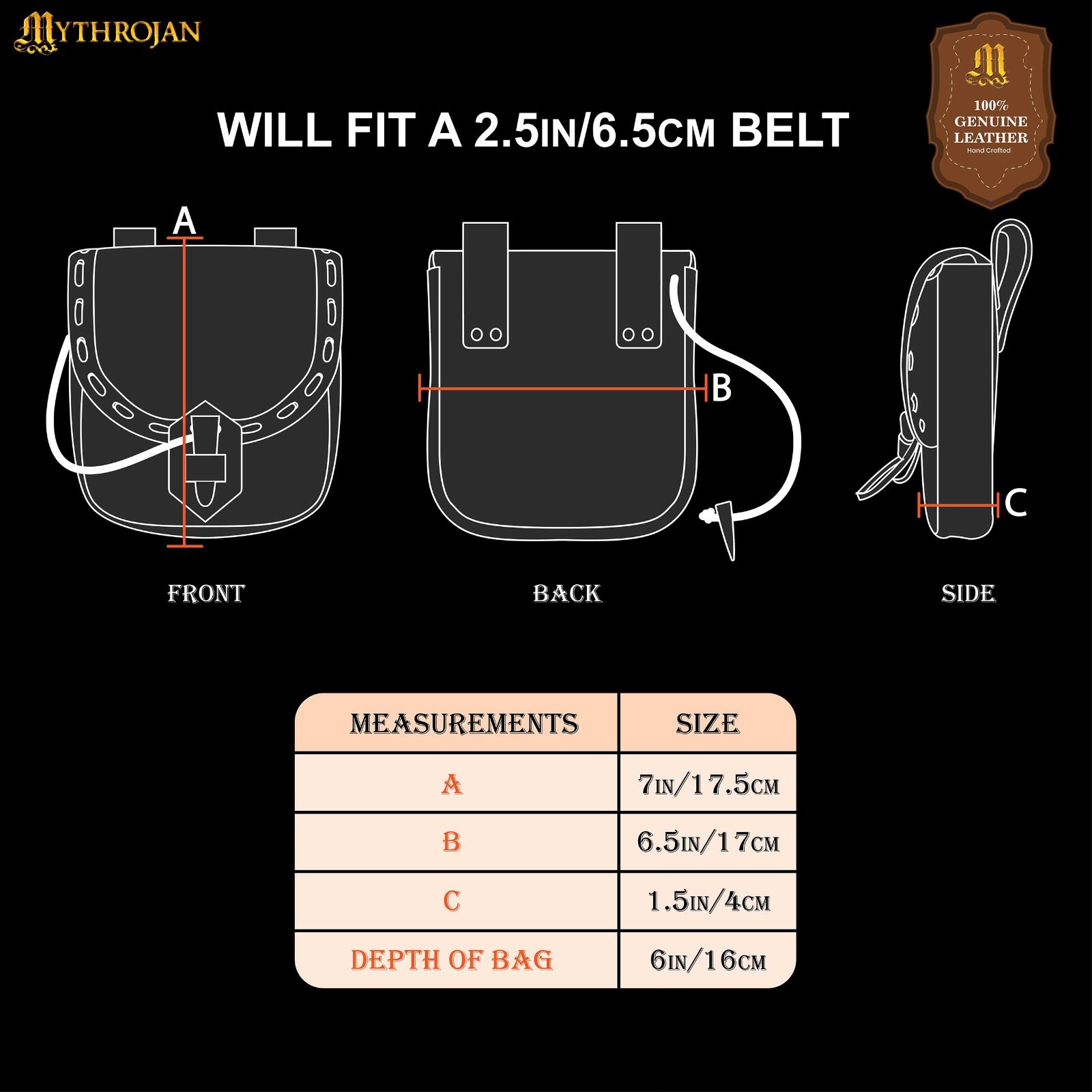 Medieval Leather Belt Pouch Renaissance Waist Pouch Costume Accessory - Black