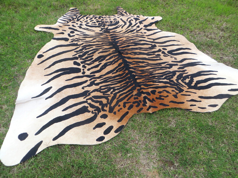 HUGE ! TIGER BENGAL print printed Cowhide Rug natural Cow Hide Skin beige zebra