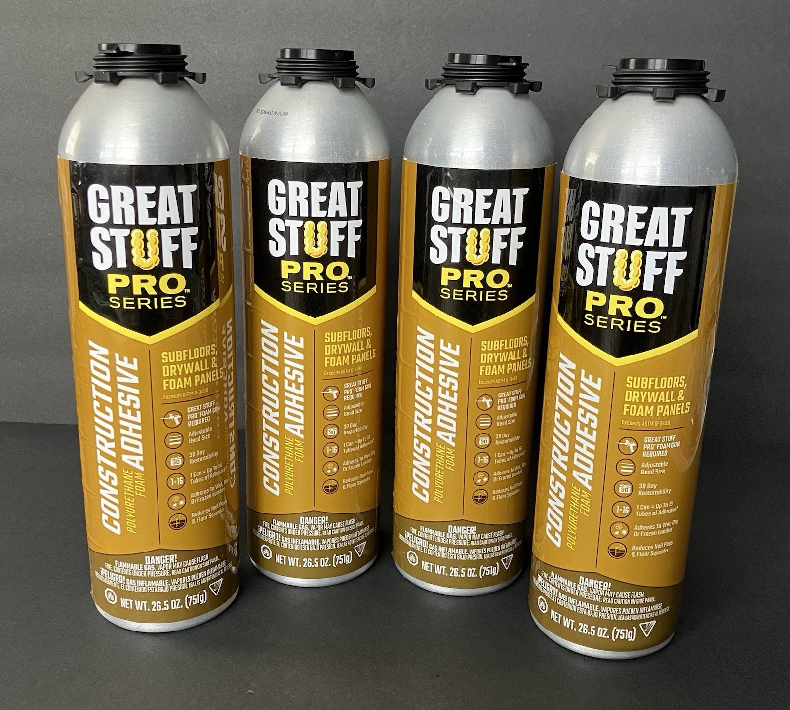 4 Pack Great Stuff PRO Construction Adhesive 343087 26.5oz Cream Heavy Duty Foam