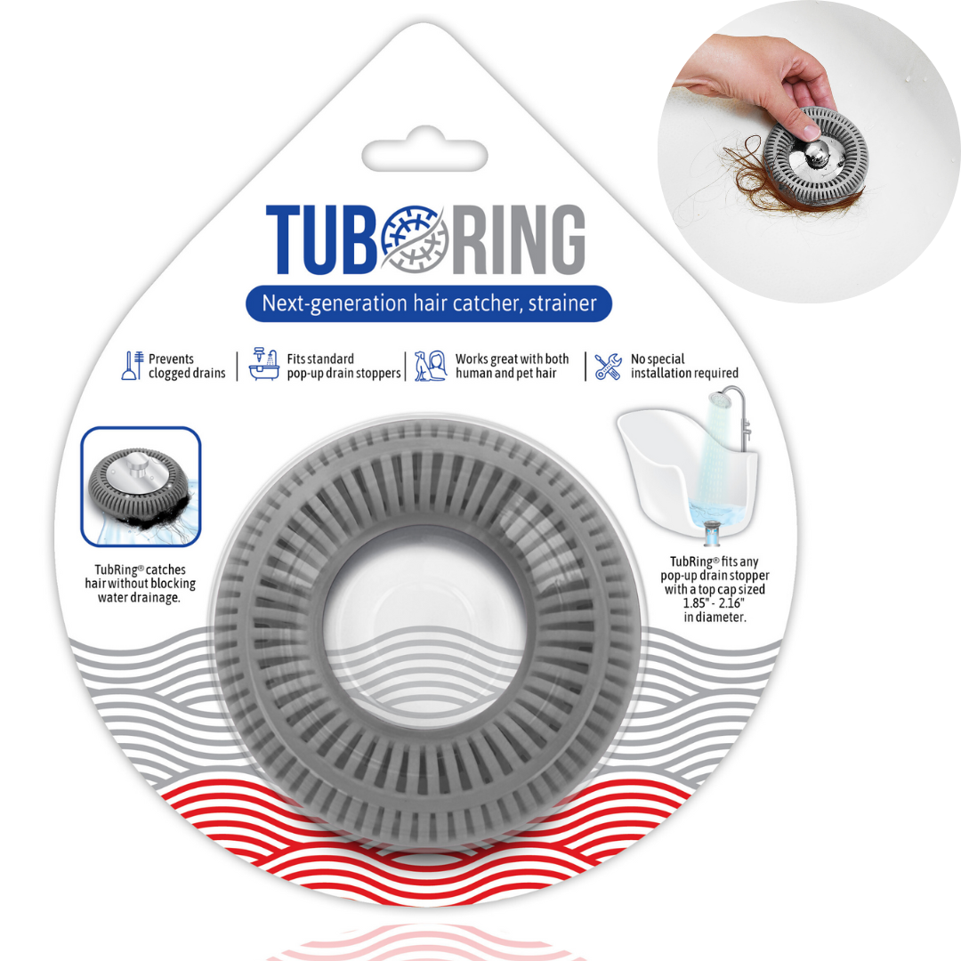 TUBRING The Ultimate Tub Drain Protector/Hair Catcher/Strainer/Snare, Gray