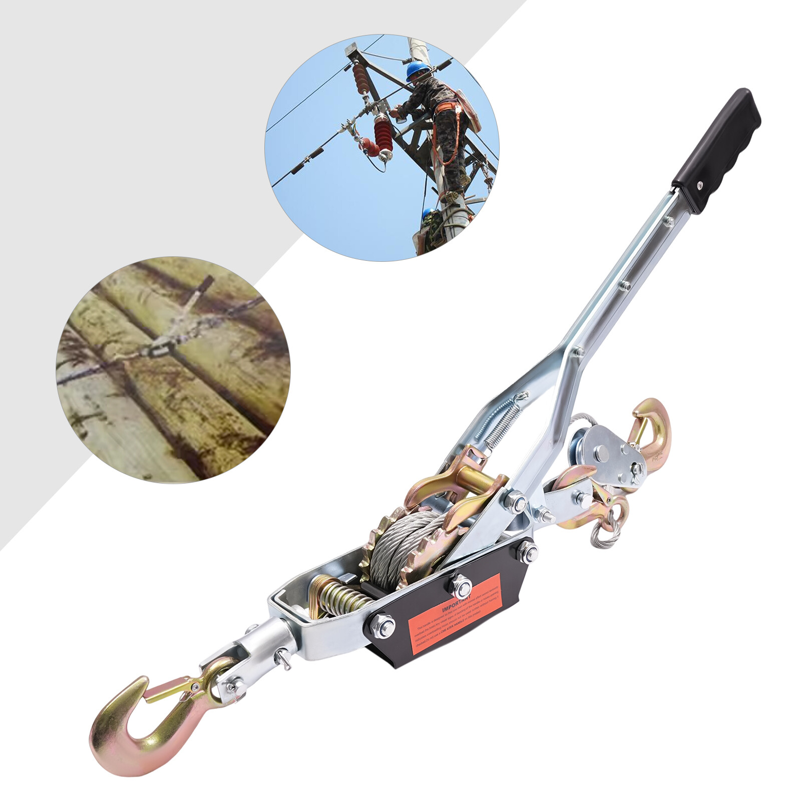 5 Ton Hand Puller Heavy Duty Winch Pull Hoist Come Along Cable 3 Hooks 2 Gear US