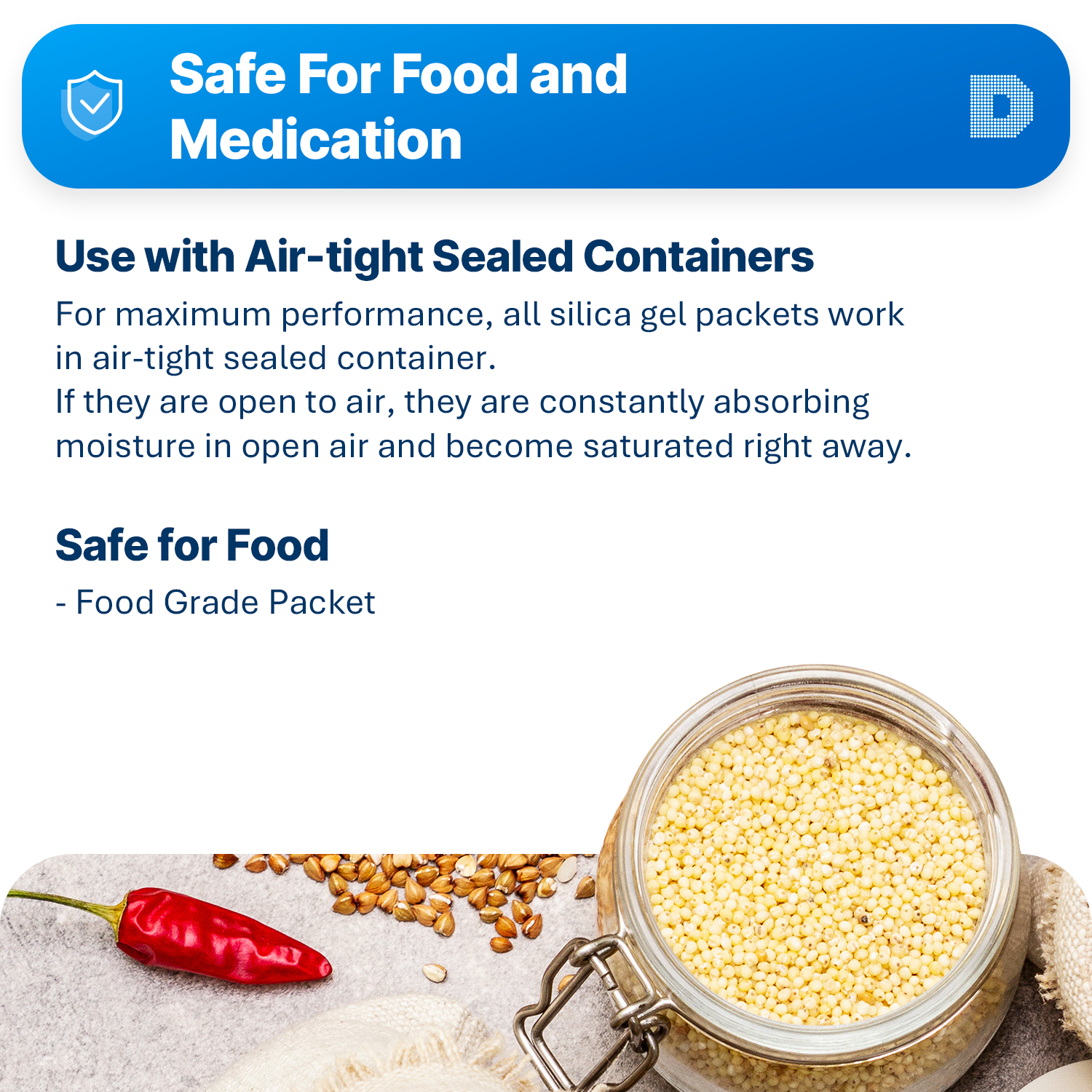 500 gram X 10 PK "Dry & Dry" Food Grade Orange Indicating Silica Gel Packets