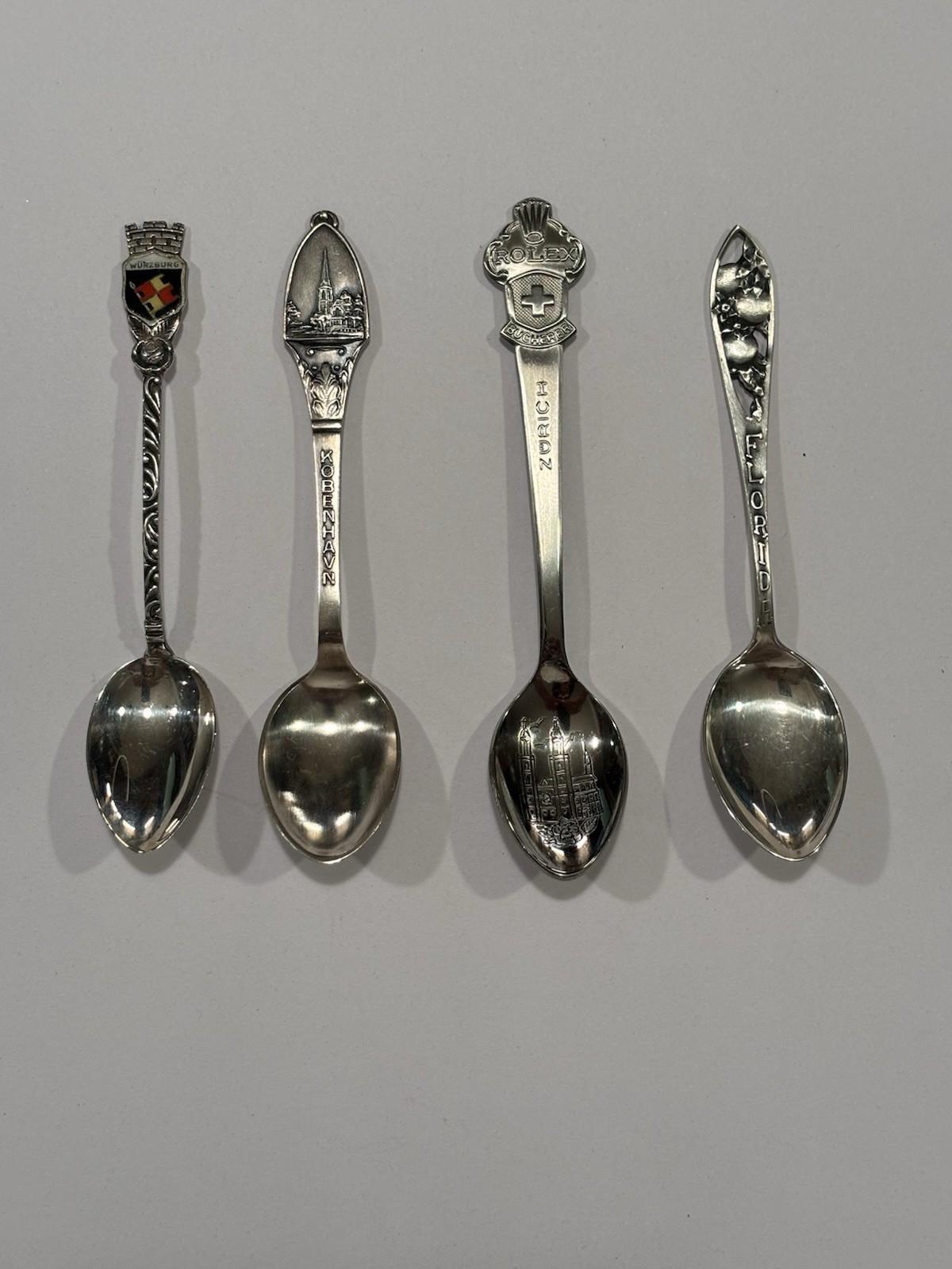 Collector Silver Plated Spoons Set:  Germany, Denmark , Switzerland , Florida US