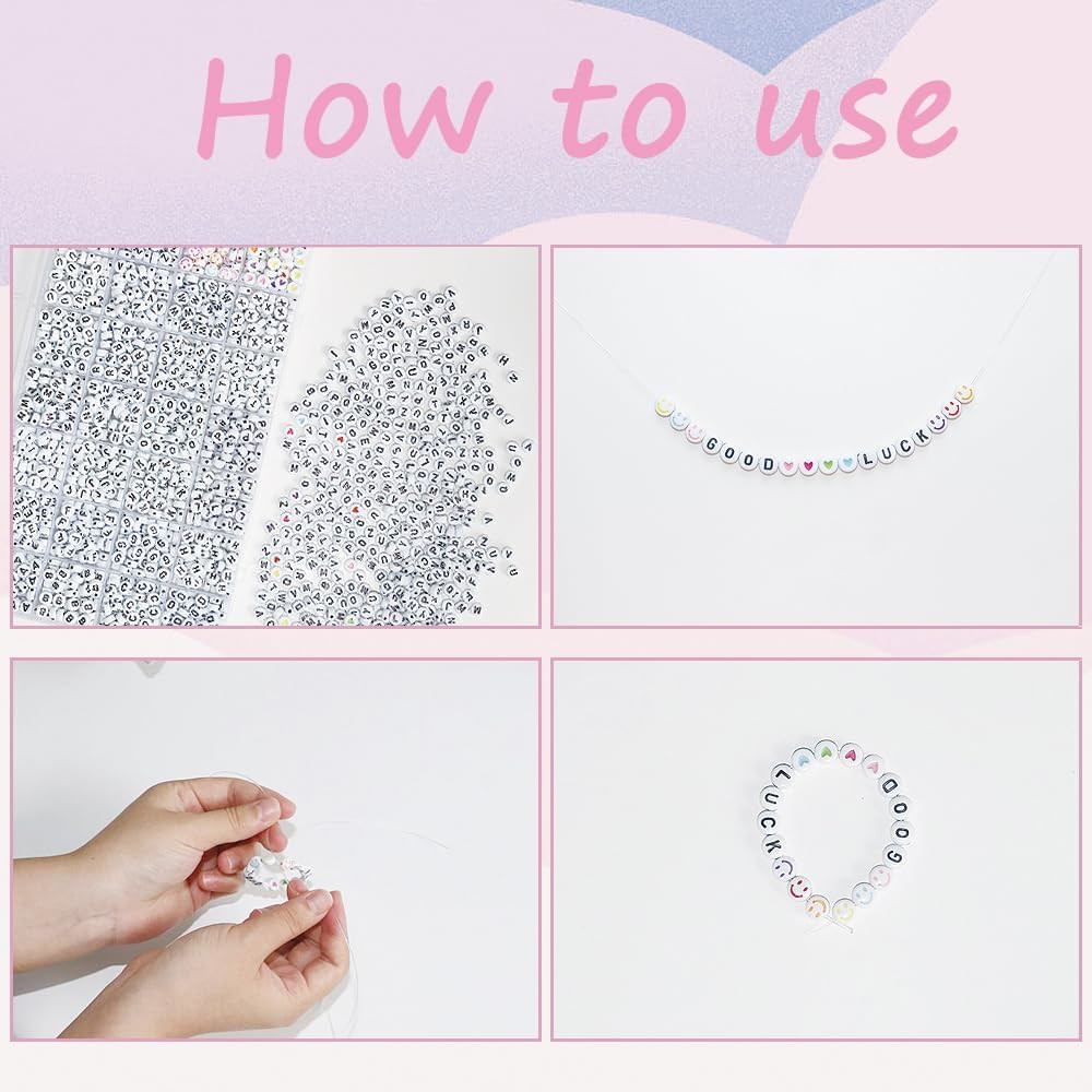 Alphabet Beads A-Z 1300+Pcs Letter Beads, Acrylic 4x7mm Round Letter Beads Kits,