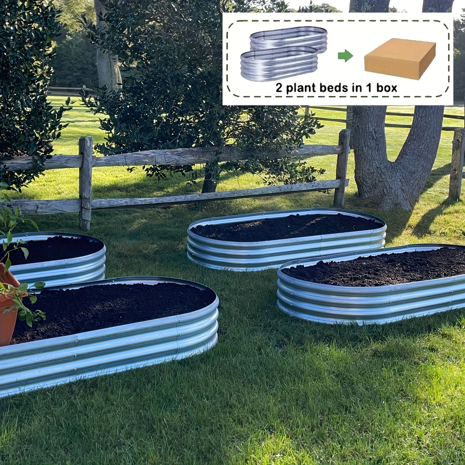 2-Pack Galvanized Elevated Garden Bed Set, Galvanized Outdoor Planting Box