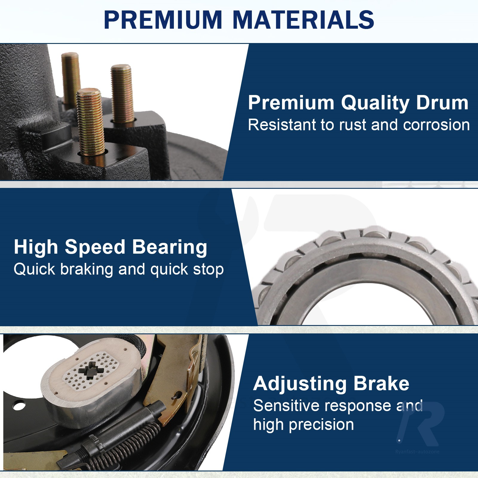 Trailer wheel hub kit 8 on 6.5" Bolt w/ 12" x 2" Left and Right Electric Brake