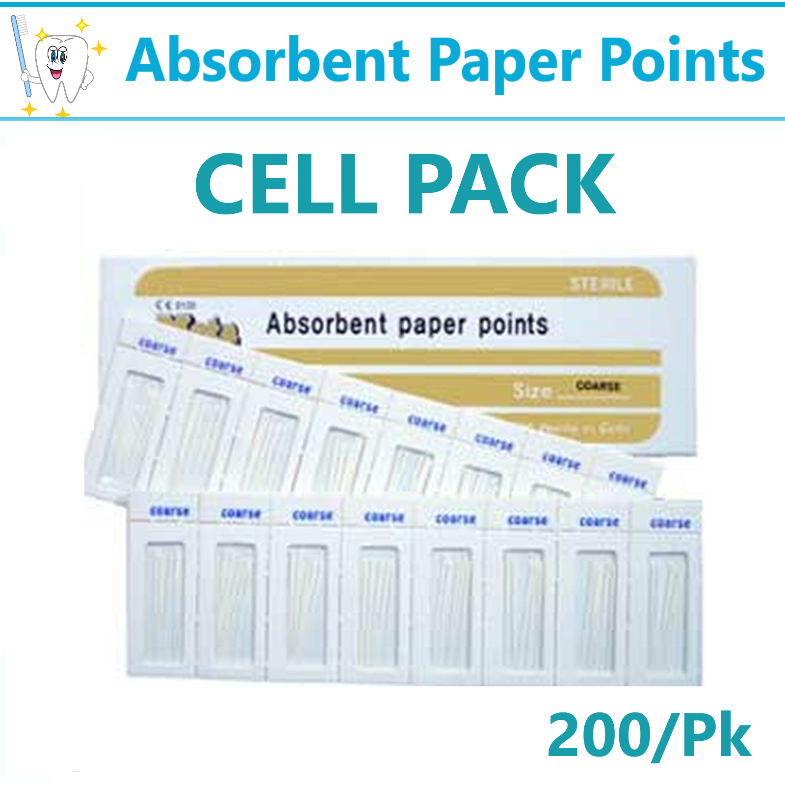 Dental Absorbent Paper Points CELL PACK Paper Points, CHOOSE SIZE, Meta 200/pk.