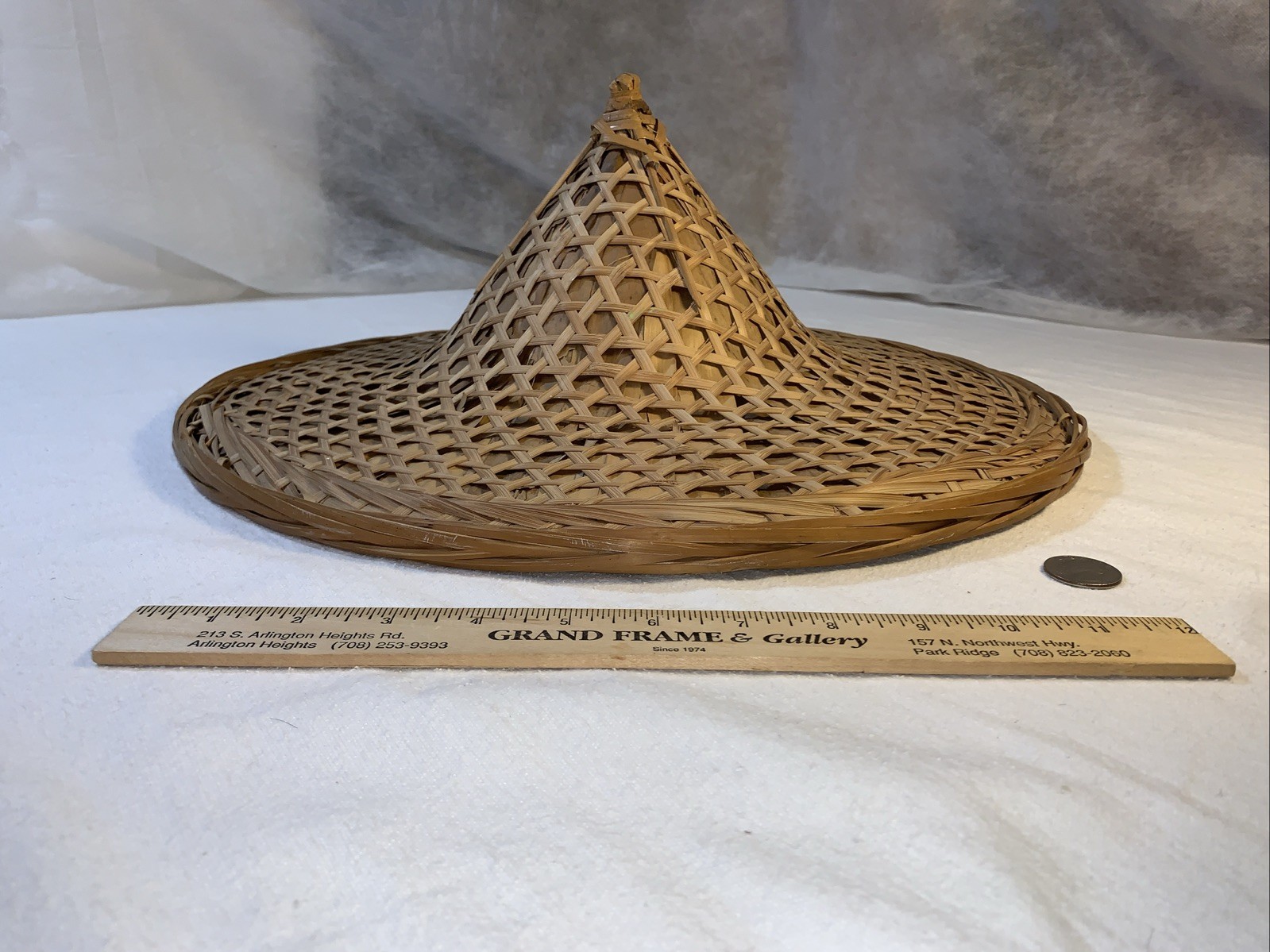 Conical Straw Hat Vtg Asian Chinese Handmade Sun Gardening Rice Coolie 18" Large