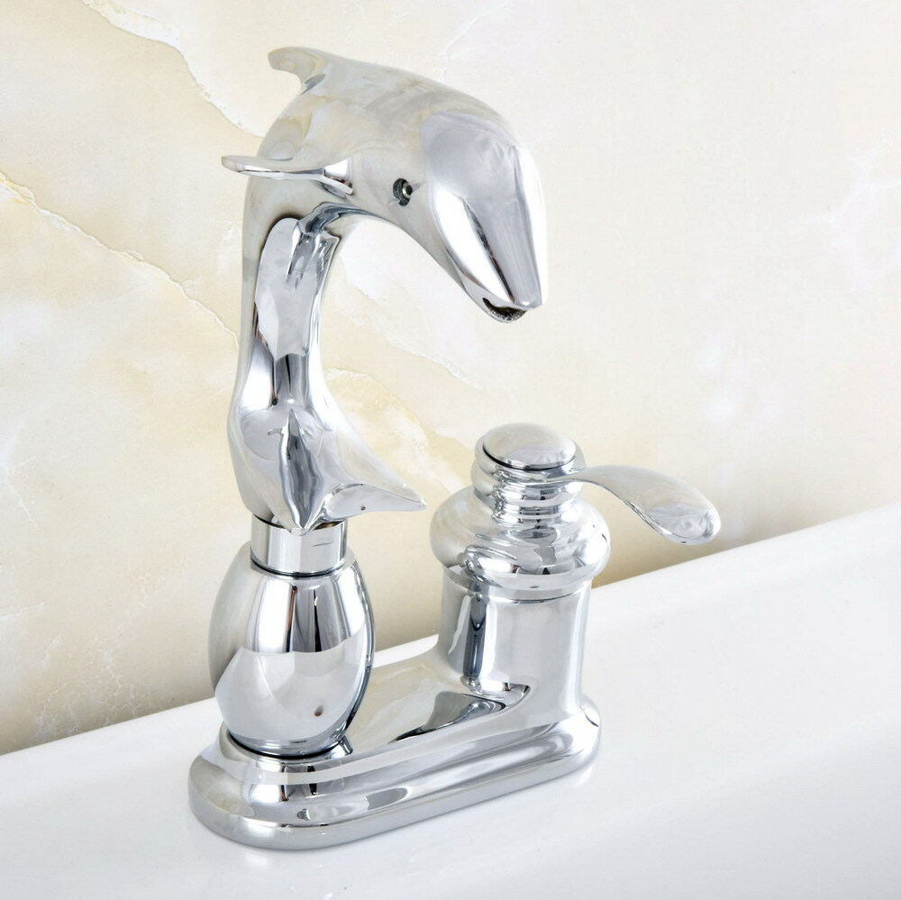 Polished Chrome Dolphin Shape Bathroom Vanity Sink 4" Centerset Faucet ssf838