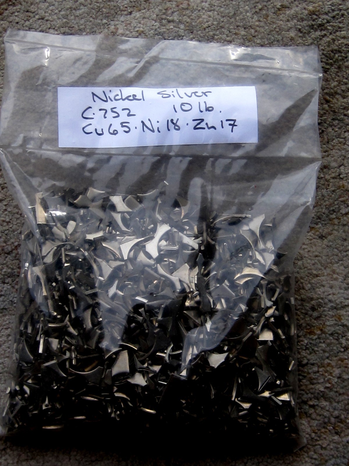 10 pounds of bright chopped Nickel-Silver scrap for casting, Alloy C-752