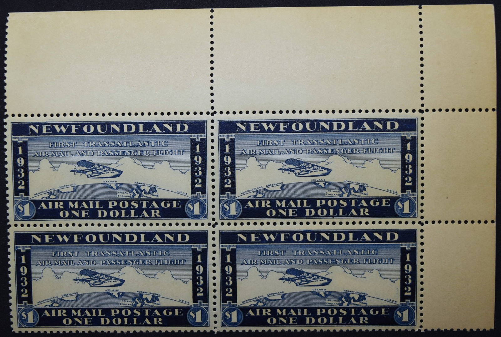 1932 Newfoundland $1 Block Of Four Airmail Wayzata MNH/OG
