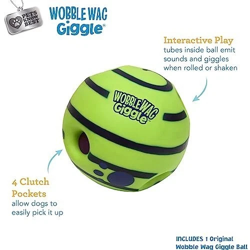 Wobble Wag Giggle Ball, Interactive Dog Toy, Fun Giggle Sounds When Rolled