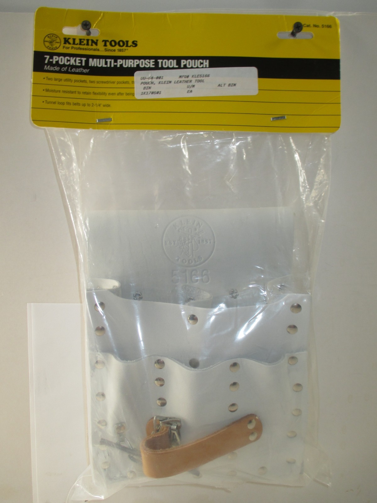 KLEIN TOOLS 5166~7-POCKET - WHITE LEATHER TOOL POUCH~CHICAGO,ILLS. USA~BRAND NEW