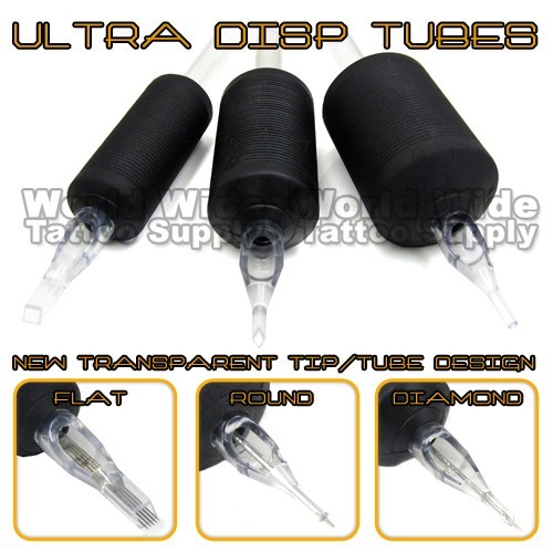 25pcs ULTRA TUBE 3/4" Rubber Disposable Grip Tattoo Clear Tip Round Flat Diamond